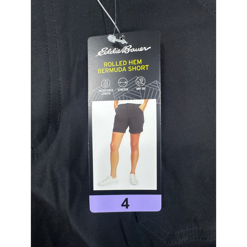 NWT Eddie Bauer Womens Rolled Hem Bermuda Shorts Black Stretch Hiking Size 4 - Picture 3 of 16